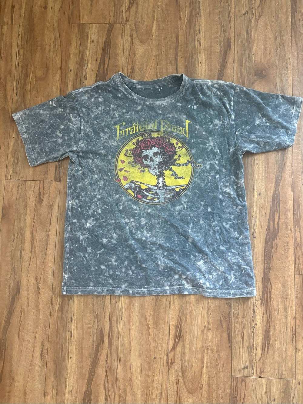 Grateful Dead Kids Acid-Wash Black Tee with Yellow Skull Graphic